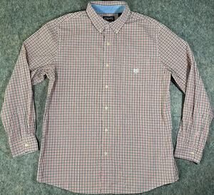 Chaps Easy Care Button Down Shirt / Men's Large / Bitter Sweet Orange Navy Check